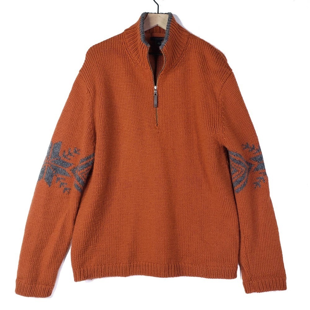 Vintage Y2K Banana Republic Wool Chunky Sweater Zip Neck Men's‎ L Burnt Orange
